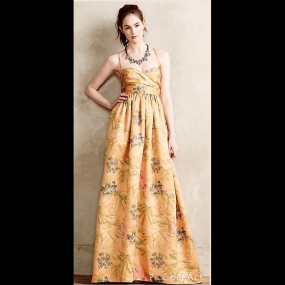 Anthropologie Yellow Sundress Sleeveless Spaghetti Strap Maxi for Wedding Guest